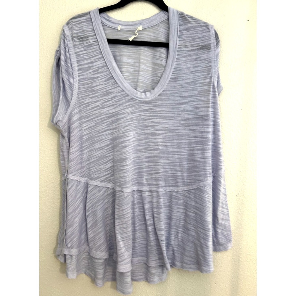 We The Free Women Top Tee Free People Sheer Coastline Peplum Hem Lavender MEDIUM